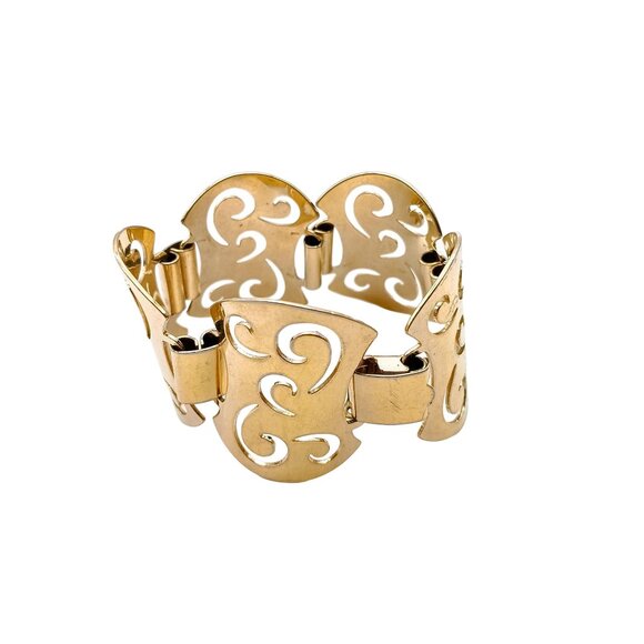 Vintage Sarah Coventry Fashion Cuff Bracelet, Gold Tone Pierced Panel Wide Bangl - Picture 2 of 6